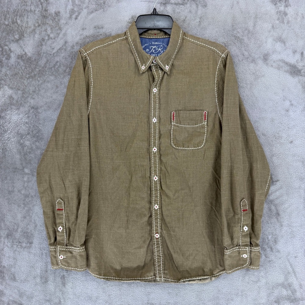 True Religion Shirt Mens M Brown Contrast Stitching Button Down EUC